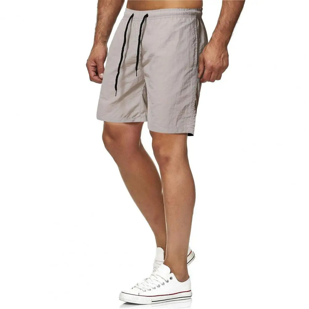 Men Shorts Quick Dry Solid Cotton Drawstring Pockets Beach Fitness Grey Shorts