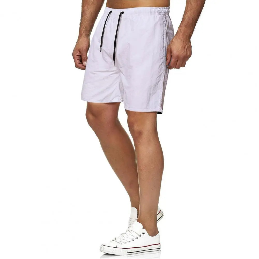 Men Shorts Quick Dry Solid Cotton Drawstring Pockets Beach Fitness White Shorts